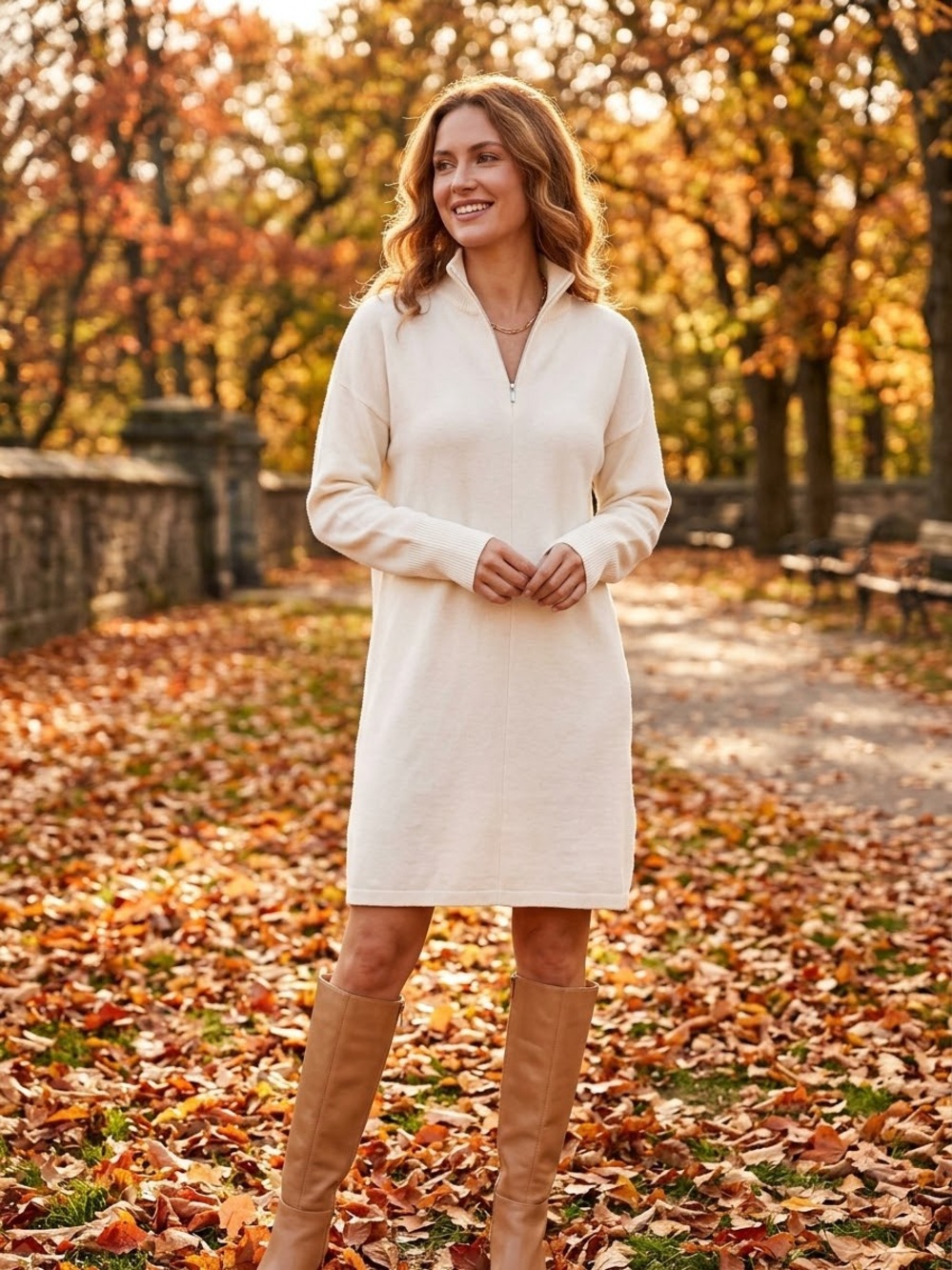 CLUB MONACO Cream Mockneck Sweater Dress with Zip